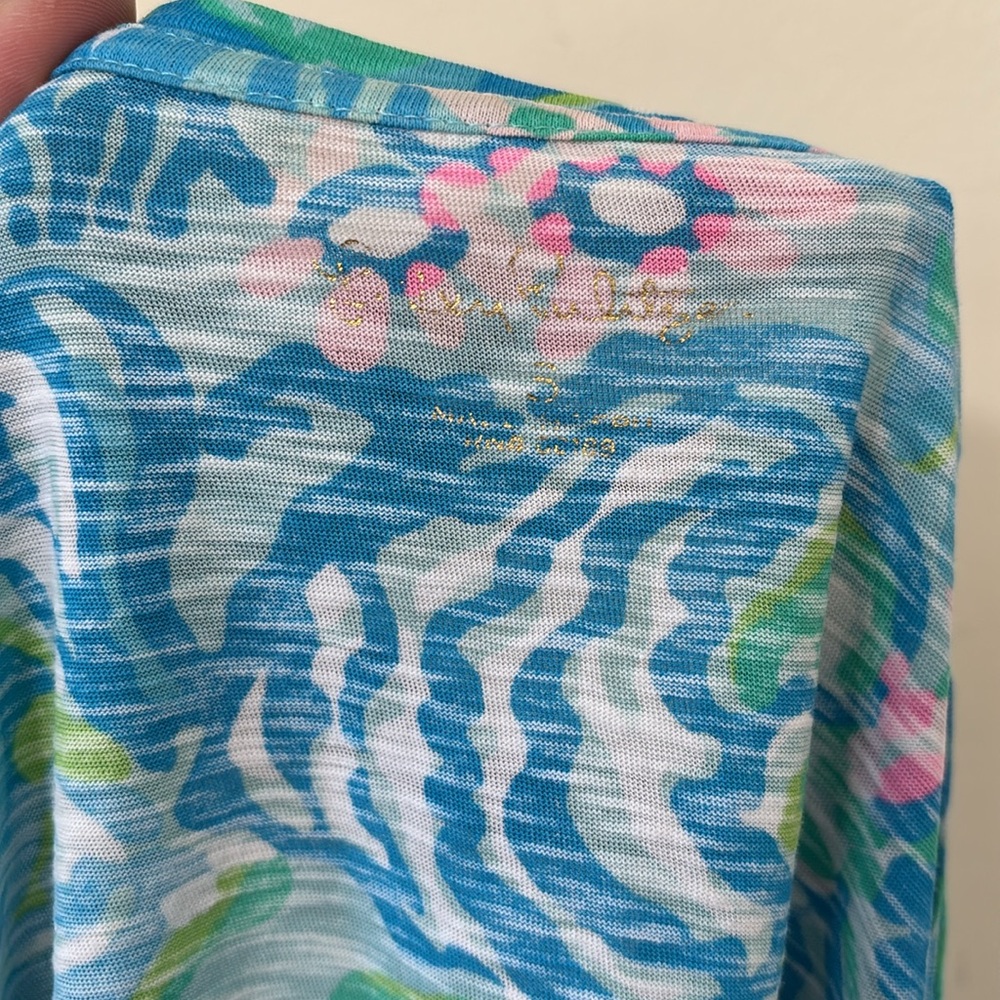 Lilly Pulitzer Etta Long Sleeve Top Blue Ibiza Aqua La Vista Size Small - Picture 7 of 8